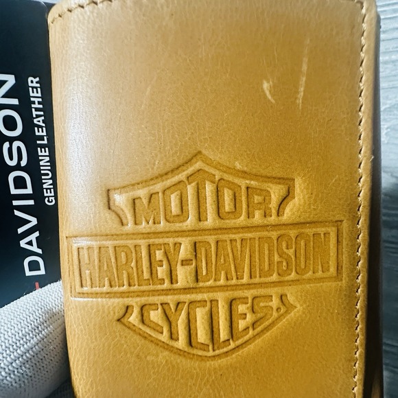 HARLEY-DAVIDSON Wallet Tri-Fold Leather Cognac Brown Bar Shield Logo Mens RFID - Picture 5 of 9